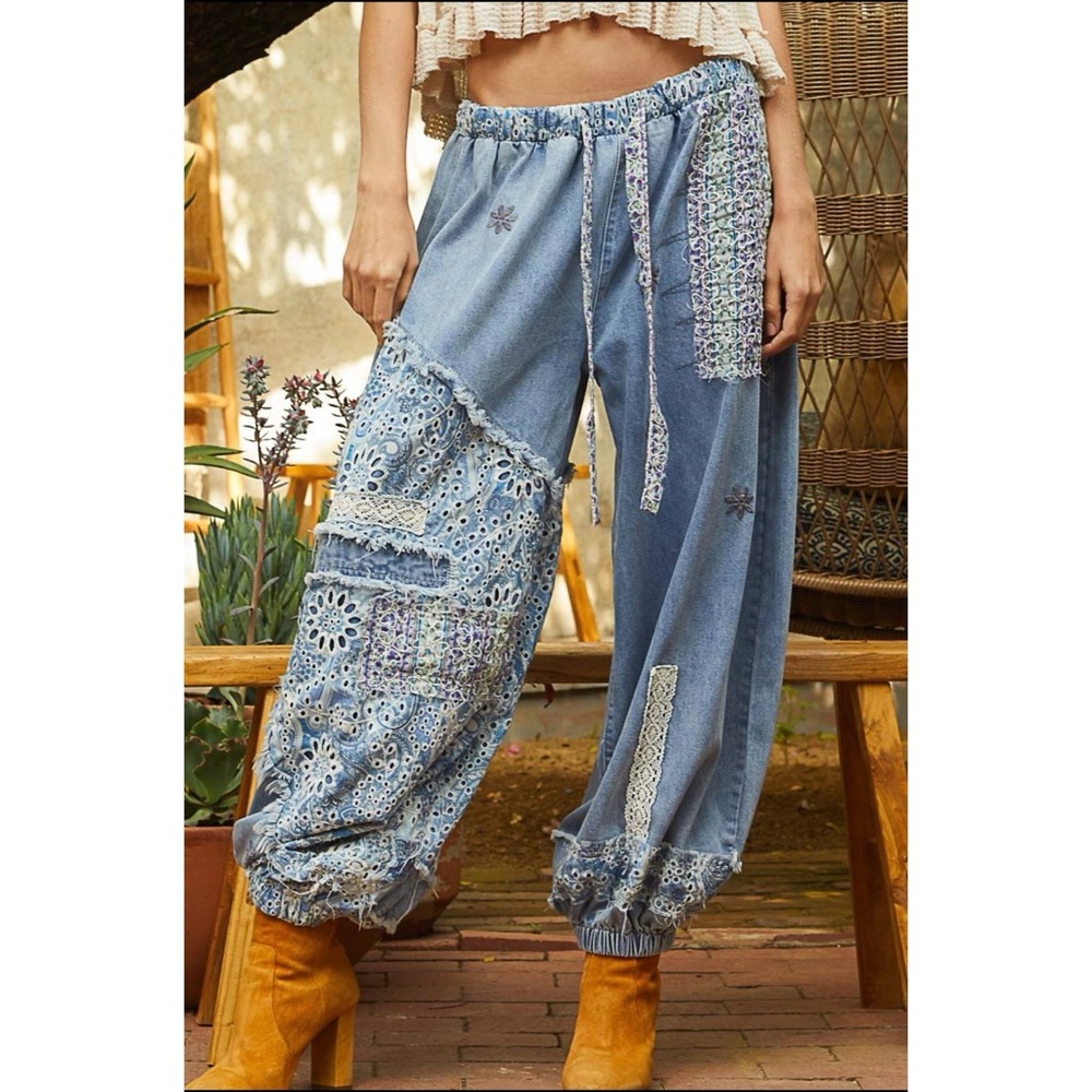 Patchwork Baggy Denim Joggers - Picture 5 of 10